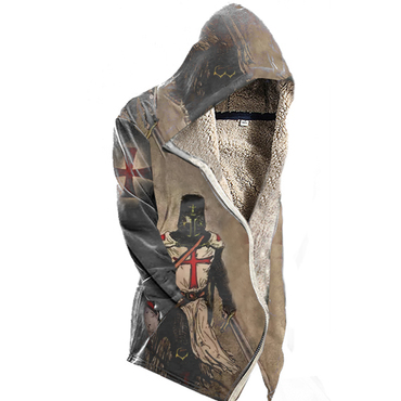 Men's Vintage Templar Cross Chic Hooded Fleece Jacket