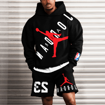 Men's Oversized Nba Jd Chic Nba Print Shorts & Hoodie Suit