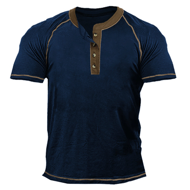 Men's Vintage Colorblock Henley Collar Chic T-shirt