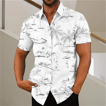 Men's T-shirts Men's Shirt Chic Plus Size Short Sleeve Shirt Coconut Tree Hawaii Beach White Fuchsia Yellow Khaki Blue Green Beige Fuchsia Green Summer 