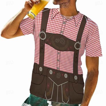 Men's Oktoberfest Bavarian Lederhosen Chic 3d Graphic Print Party Casual Daily Crew Neck Short Sleeve T-shirt