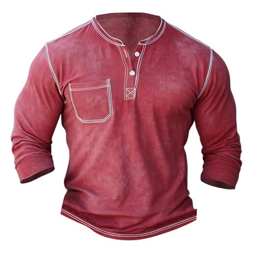 Men's Vintage Outdoor Pocket Chic Henley Long Sleeve T-shirt