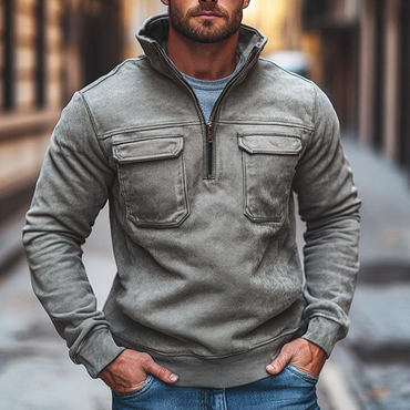 Men's Vintage Pocket Quarter Chic Zip Stand Collar Sweatshirt