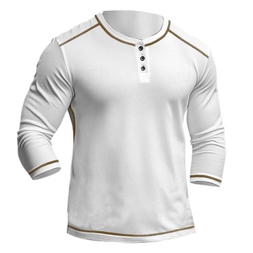 Men's Vintage Outdoor Contrast Chic Color Henley Long Sleeve T-shirt