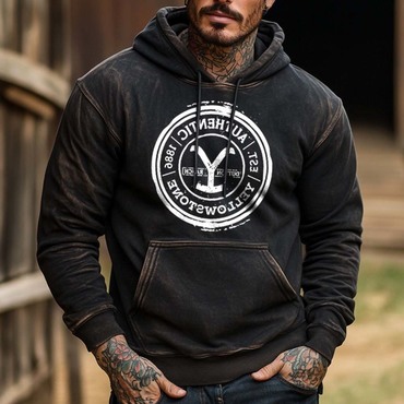 Men's Vintage Yellowstone Western Chic Cowboy Pocket Long Sleeve Casual Hoodie