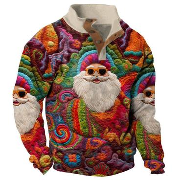 Men's Sweatshirt Vintage Santa Chic Christmas Buttons Daily Tops