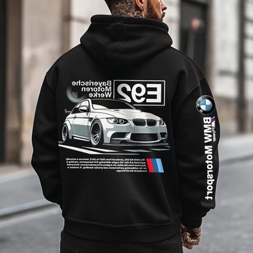 Men's Vintage Racing E92 Chic Motorsport Pocket Long Sleeve Black Loose Hoodie