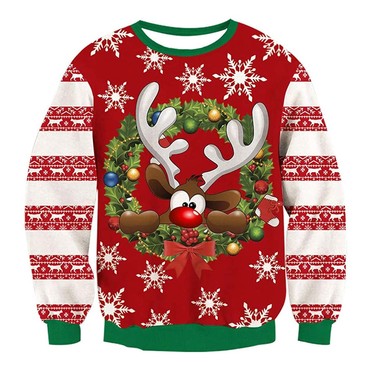 Unisex Snow Reindeer Print Chic Crew Neck Ugly Christmas Sweatshirt