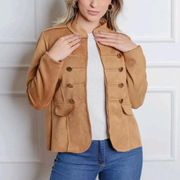 Women's Vintage Suede Double Breasted Chic Short Jacket