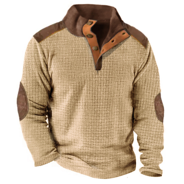 Men's Henly Waffle Sweatshirt Chic Outdoor Stand Collar Thick Tactical Top