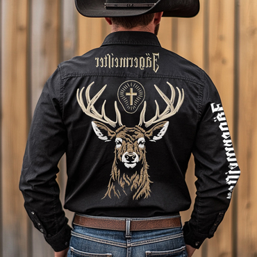 Men's Western Cowboy Outdoor Chic German Beer Pbr Teams Rodeo Black Long Sleeved Collar Shirts