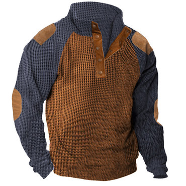 Men's Training Colorblock Waffle Chic Lapel Sweatshirt