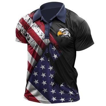 Men's American Flag Eagle Chic Patriotic Print Polo T-shirt