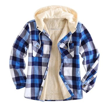 Men's Checkered Textured Winter Chic Thick Hooded Jacket