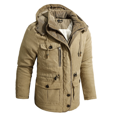 Men's Cashmere Hooded Thickened Chic Multi Pocket Casual Coat Padded Jacket