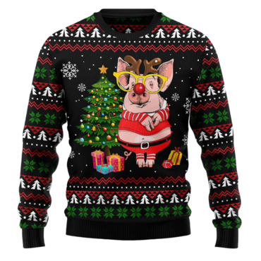 Unisex Christmas Story Pig Print Chic Crew Neck Ugly Christmas Gift Sweatshirt