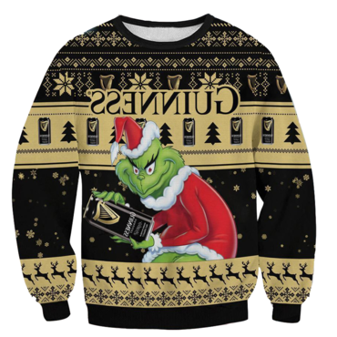 Unisex The Grinch Guinness Chic Sparkling Wine Print Crew Neck Ugly Christmas Sweatshirt