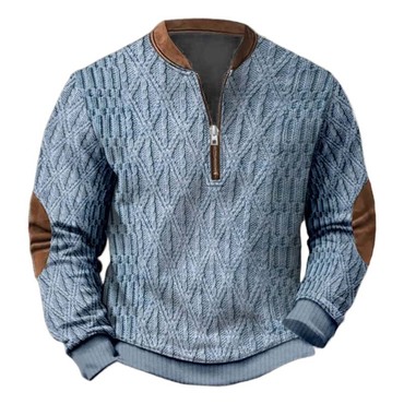 Men's Vintage 3d Print Chic Color Block Henley Zipper Long Sleeve Sweatshirt