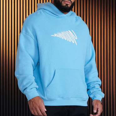 Men's Oversize Retro Embroidered Chic Pattern Blue Hoodie