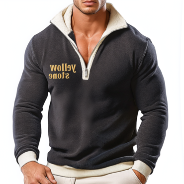 Men's Vintage Casual Embroidery Chic Yellowstone Fleece Quarter Zip Collar Sweatshirt