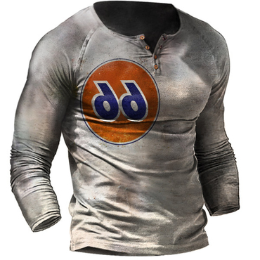 Route 66 Men's Outdoor Chic Retro Motorcycle Long Sleeve Henley T-shirt