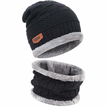 Mens Womens Winter Beanie Chic Hat Scarf Set Warm Knit Hat Thick Fleece Lined Winter Cap