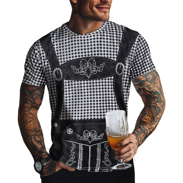 Men's Oktoberfest Bavarian Lederhosen Chic Check 3d Graphic Print Party Casual Daily Crew Neck Short Sleeve T-shirt