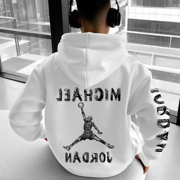 Men's Vintage Basketball Print Chic Pocket Long Sleeve Oversized Hoodie