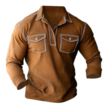 Men's Vintage Outdoor Pocket Chic Polo Long Sleeve T-shirt