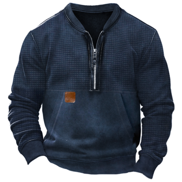 Men's Vintage Quilted Patchwork Chic Quarter Zip Collar Sweatshirt