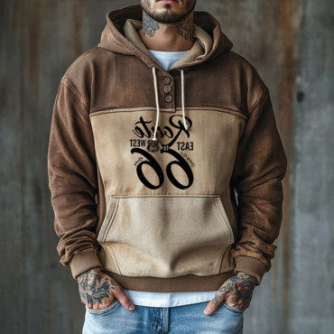 Men's Route66 Corduroy Splicing And Chic Contrasting Colors Hoodie