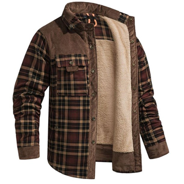 Men's Lumberjack Corduroy Sherpa Chic Flannel Thickened Warm Jacket Pocket Casual Coat Autumn And Winter Khaki Army Green Gray