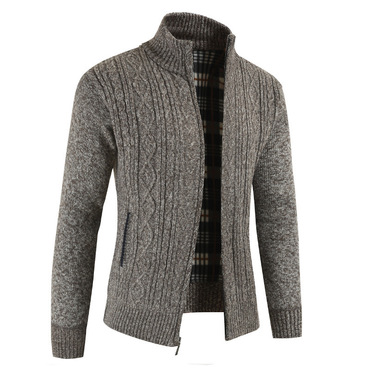 Mens Knitted Cardigan Thick Chic Sweater Full Zip Stand Collar Warm Jumper Fleece Lined Winter Coat