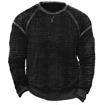 Men's Waffle Knit Pullover Chic Sweatshirt