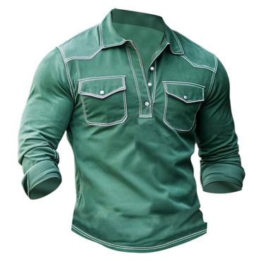 Men's Vintage Outdoor Pocket Chic Polo Long Sleeve T-shirt