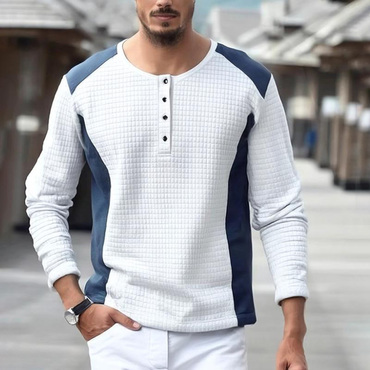 Men's Vintage Waffle Color Chic Block Henley Collar Long Sleeve Sweatshirt