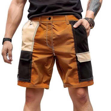 Men's Cargo Shorts Vintage Chic Multi-pocket Color Block Outdoor Shorts