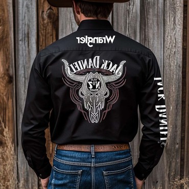 Men's Rodeo Shirts Pbr Chic Wrangler Shirts Western Cowboy Outdoor Whiskey Cowboy Long Sleeved Black Shirts