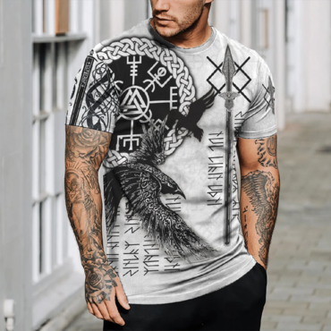 Men's Vintage Animal Totem Chic Short Sleeve Color Block Crew Neck T-shirt