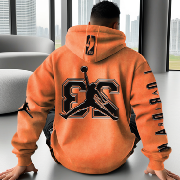 Unisex Basketball Game Stars Chic Sports Fitness Printed Casual Autumn And Winter Oversized Bright Orange Hoodies