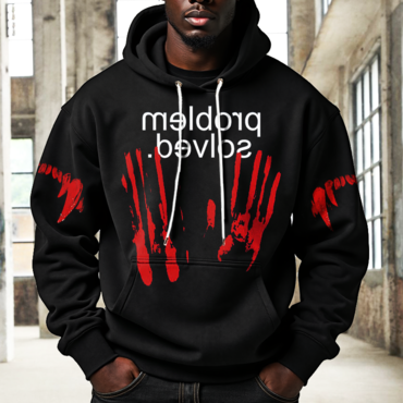 Halloween Problem Solved Men's Chic Bloody Handprint Hoodie