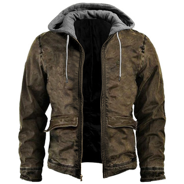 Men's Retro Outdoor Warm Chic Tactical Hooded Panel Denim Jacket