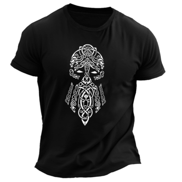 Men's Vintage God Of Chic War Print Daily Short Sleeve Crew Neck T-shirt