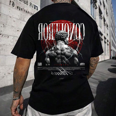 Men's Oversize Statue Print Chic Short Sleeved T-shirt