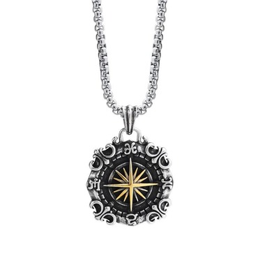 Men's Vintage Star Sea Chic Compass Titanium Steel Necklace