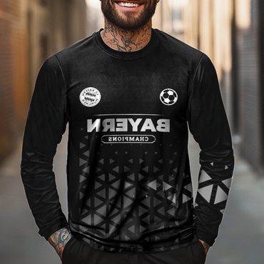 Men's Football Competition Printed Chic Sportswear Long Sleeved Black T-shirt