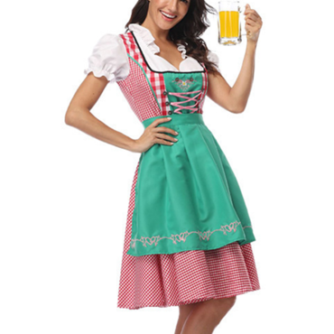 German Munich Oktoberfest Dirndl Chic Maid Costume Set Dress Apron Ribbon 3-piece Set