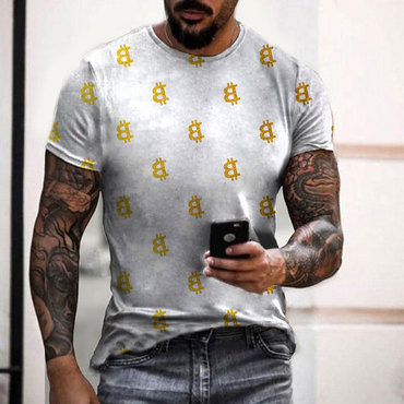 Bitcoin Bronzing Print Casual Chic T-shirt