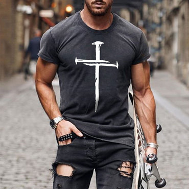 Cross Print Mens Chic T-shirt