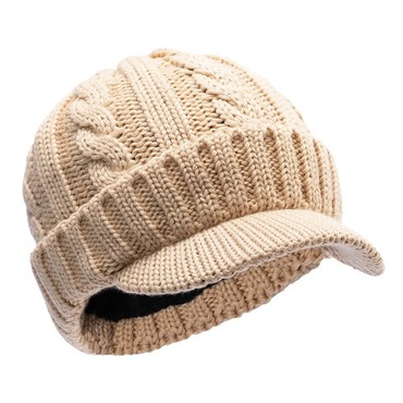 Outdoor Short Brim Peaked Chic Cap Plus Velvet Warm Twist Wool Knitted Hat